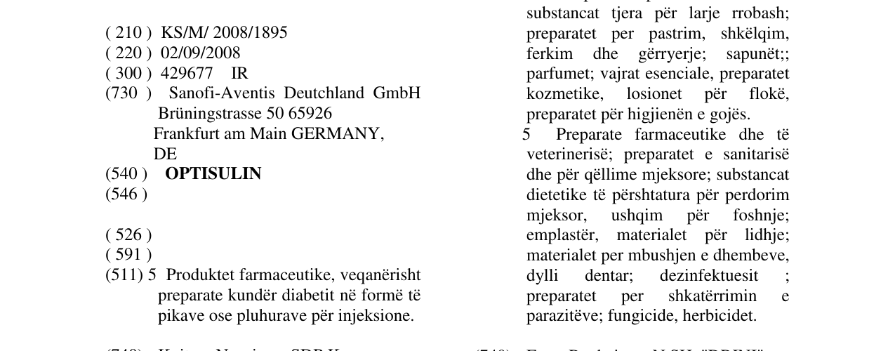 Zëri i markës OPTISULIN në buletin