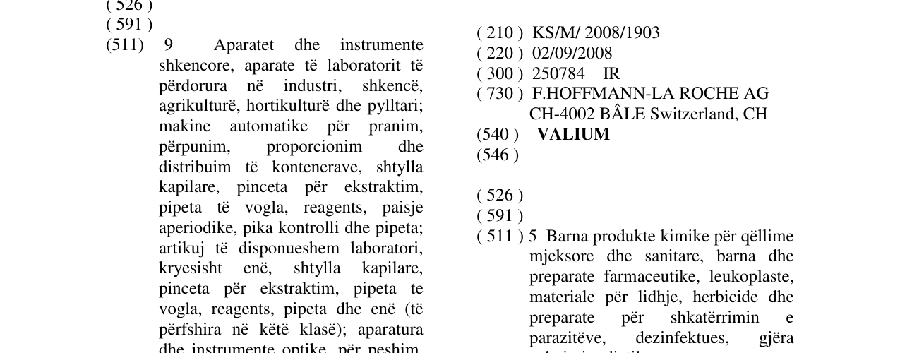 Zëri i markës VALIUM në buletin