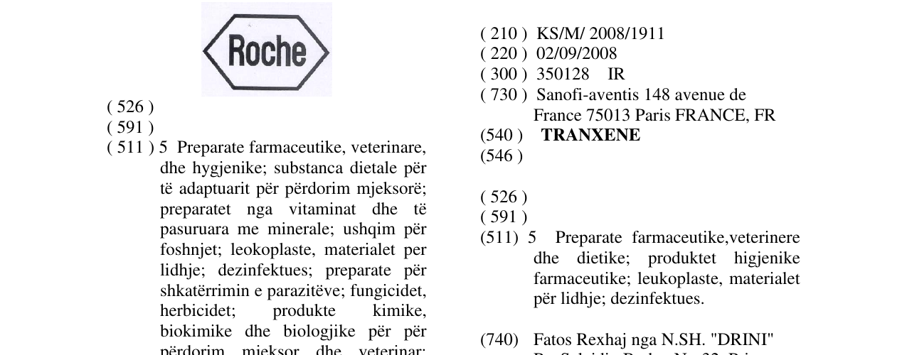 Zëri i markës TRANXENE në buletin