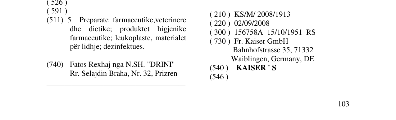 Zëri i markës KAISER ' S në buletin