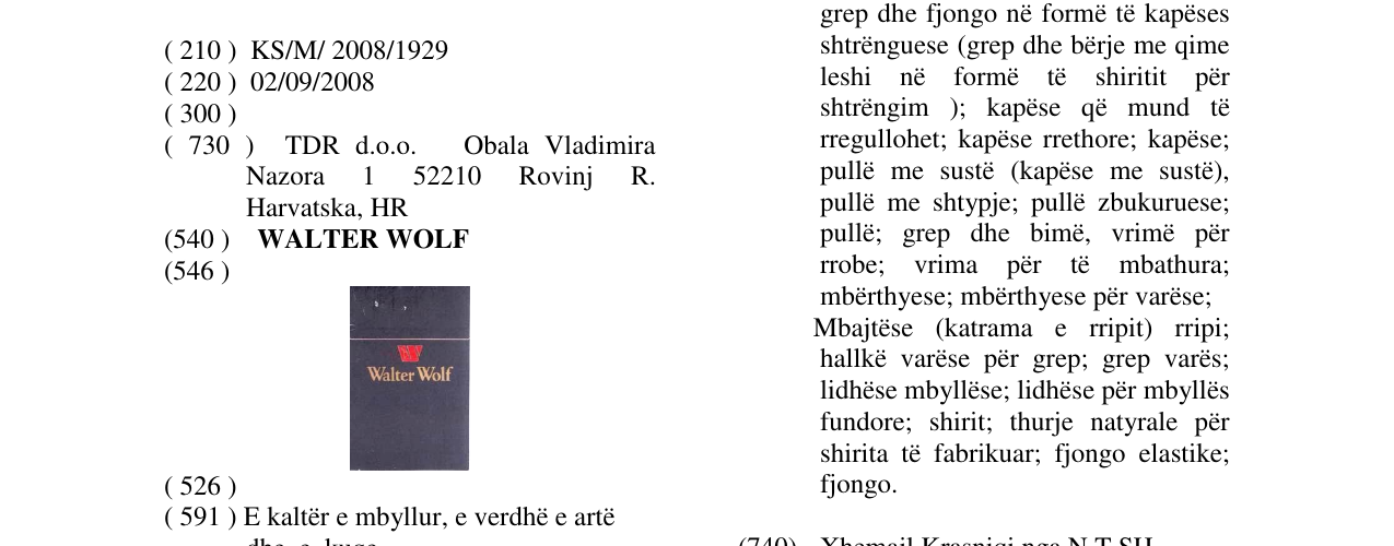 Zëri i markës WALTER WOLF në buletin