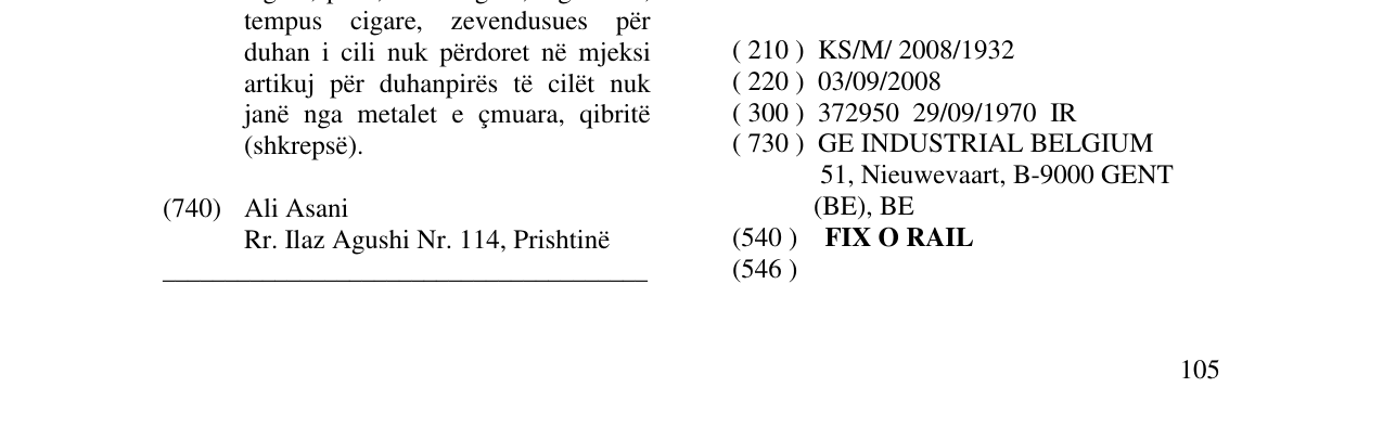 Zëri i markës FIX O RAIL në buletin