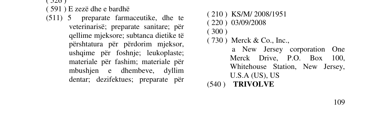 Zëri i markës TRIVOLVE në buletin