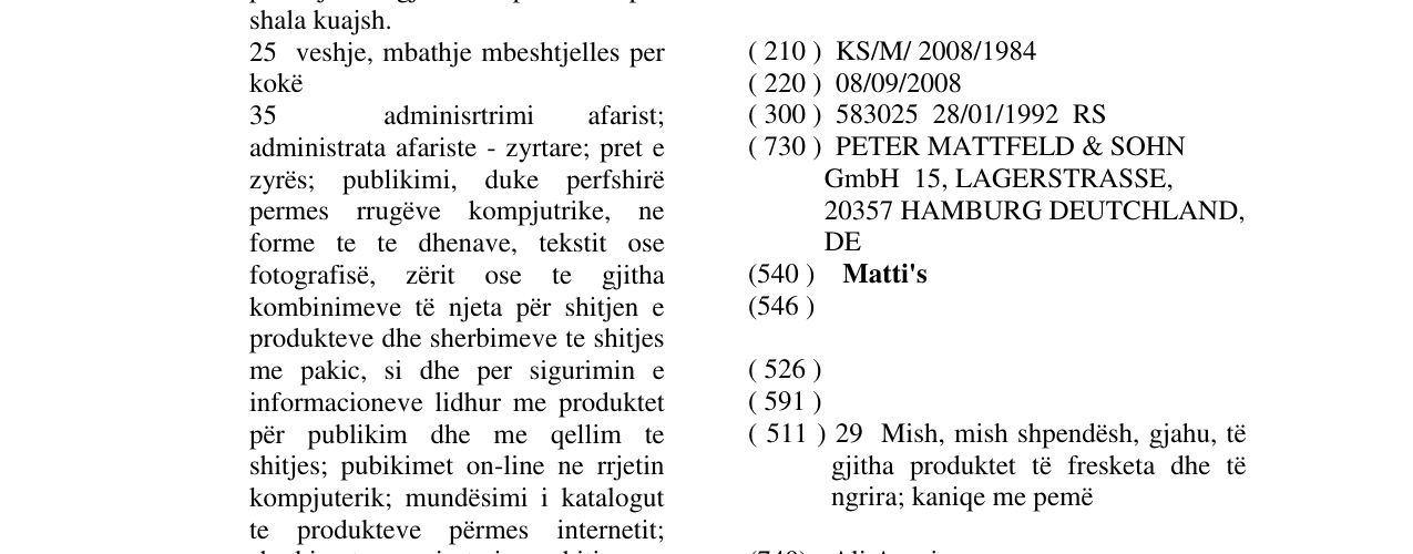 Zëri i markës Matti's në buletin