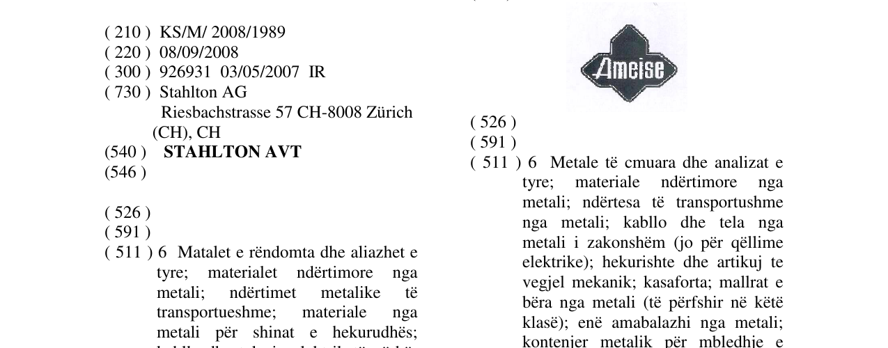 Zëri i markës STAHLTON AVT në buletin