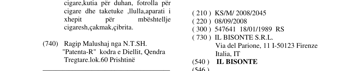 Zëri i markës IL BISONTE në buletin