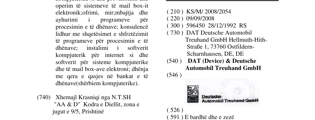 Zëri i markës DAT (Device) & Deutsche Automobil Treuhand GmbH në buletin