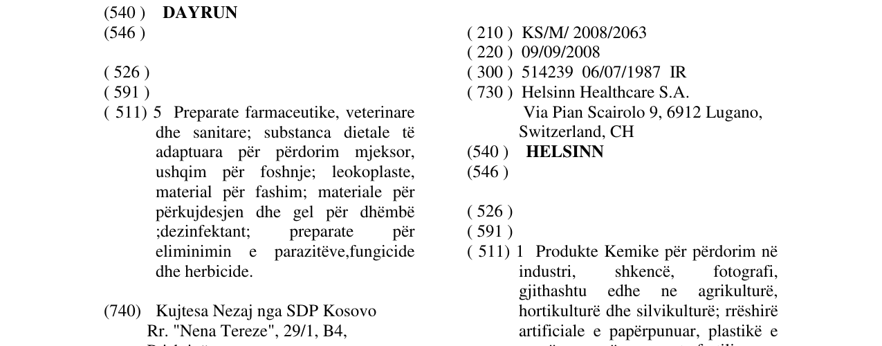 Zëri i markës HELSINN në buletin