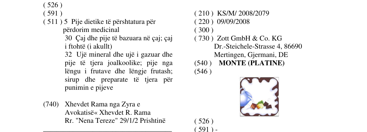 Zëri i markës MONTE (PLATINE) në buletin