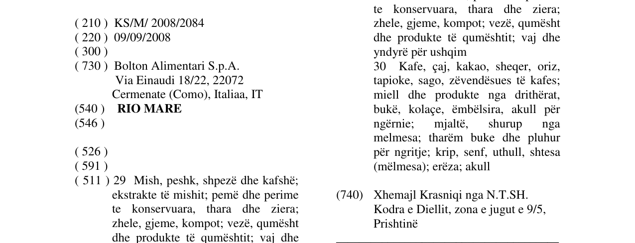 Zëri i markës RIO MARE në buletin
