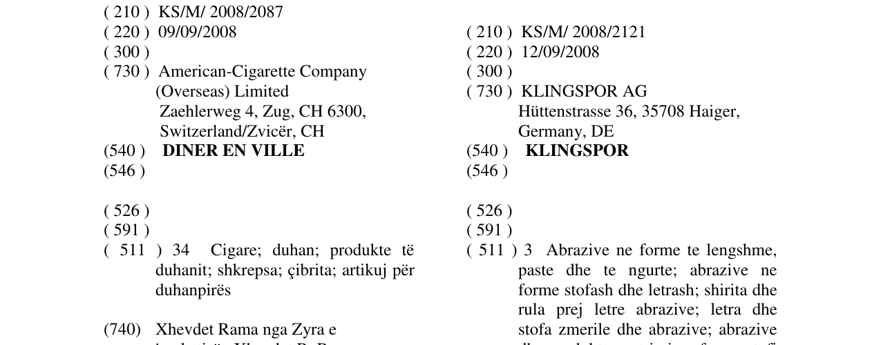 Zëri i markës KLINGSPOR në buletin