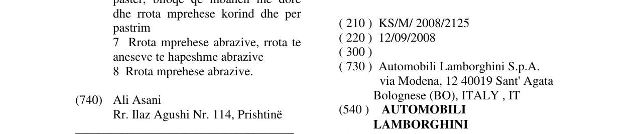 Zëri i markës AUTOMOBILI LAMBORGHINI në buletin