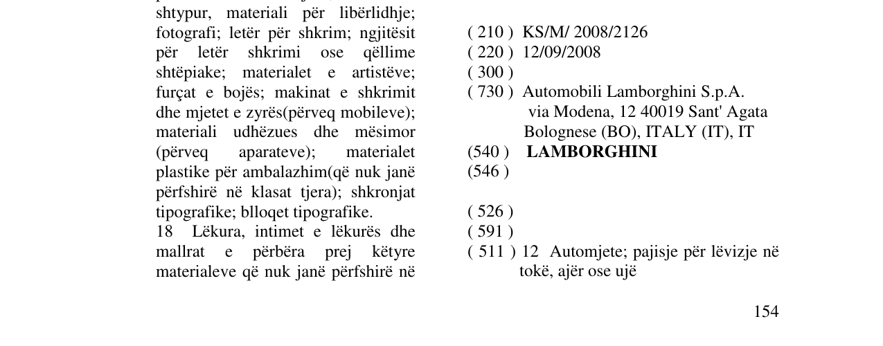 Zëri i markës LAMBORGHINI në buletin