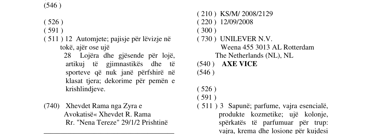 Zëri i markës AXE VICE në buletin