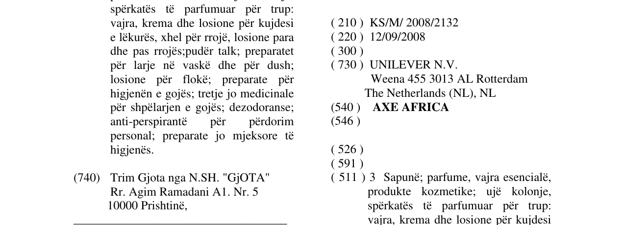 Zëri i markës AXE AFRICA në buletin