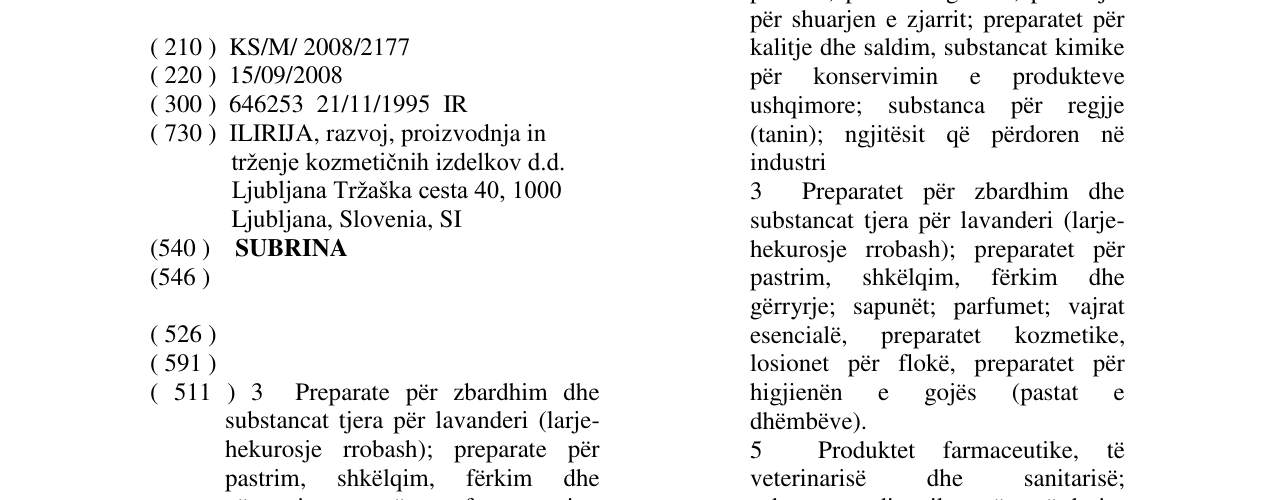 Zëri i markës SUBRINA në buletin