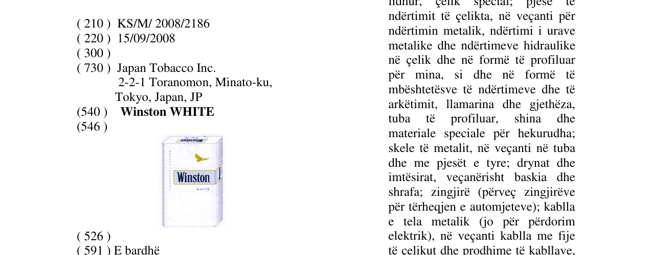 Zëri i markës Winston WHITE në buletin