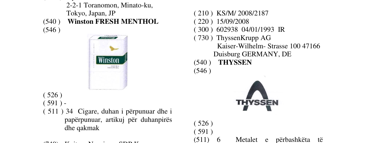 Zëri i markës THYSSEN në buletin