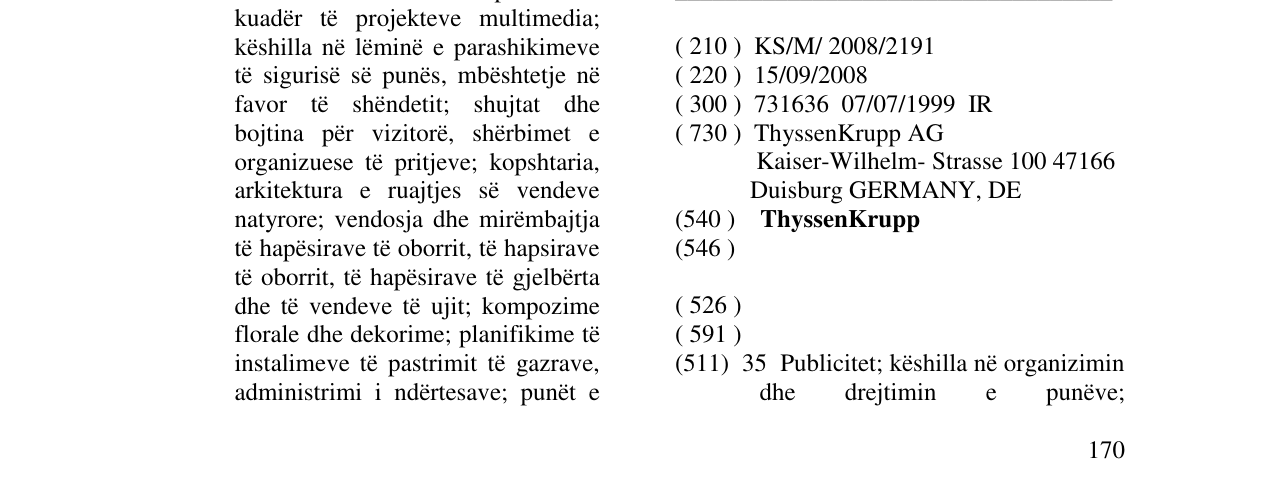 Zëri i markës ThyssenKrupp në buletin