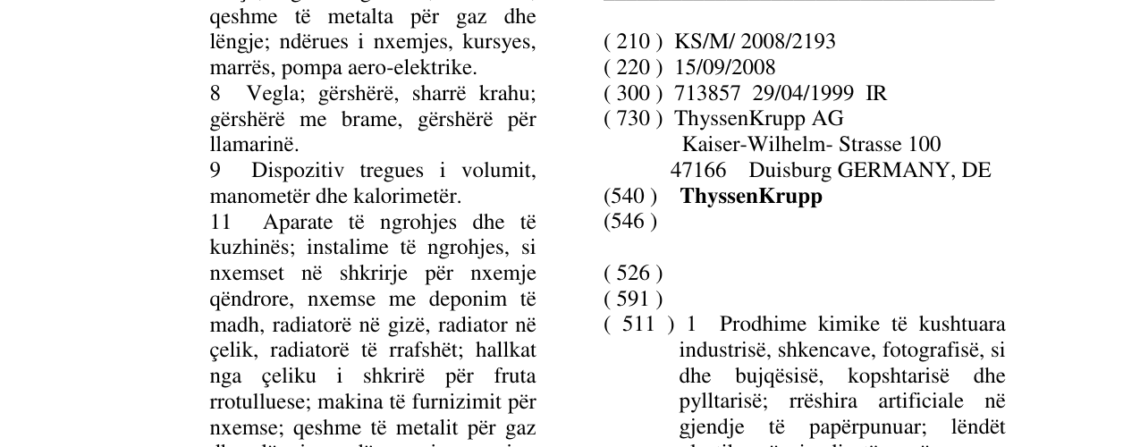 Zëri i markës ThyssenKrupp në buletin