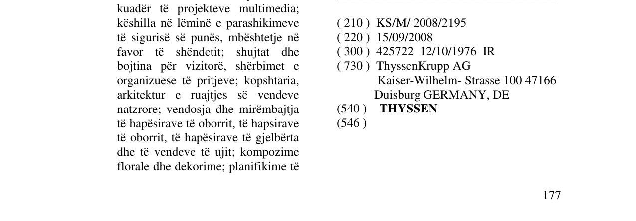 Zëri i markës THYSSEN në buletin