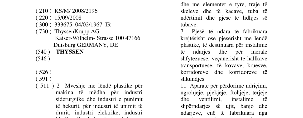 Zëri i markës THYSSEN në buletin