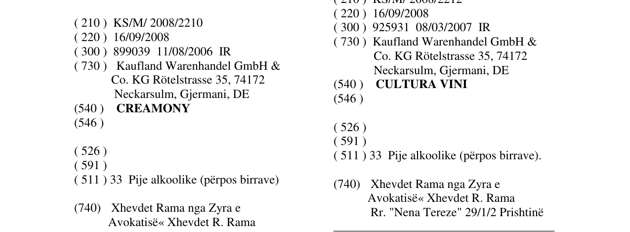 Zëri i markës CREAMONY në buletin
