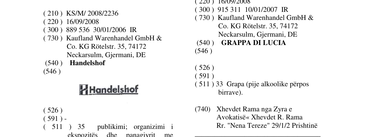 Zëri i markës Handelshof në buletin