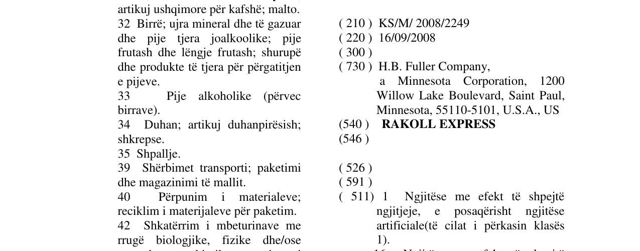 Zëri i markës RAKOLL EXPRESS në buletin