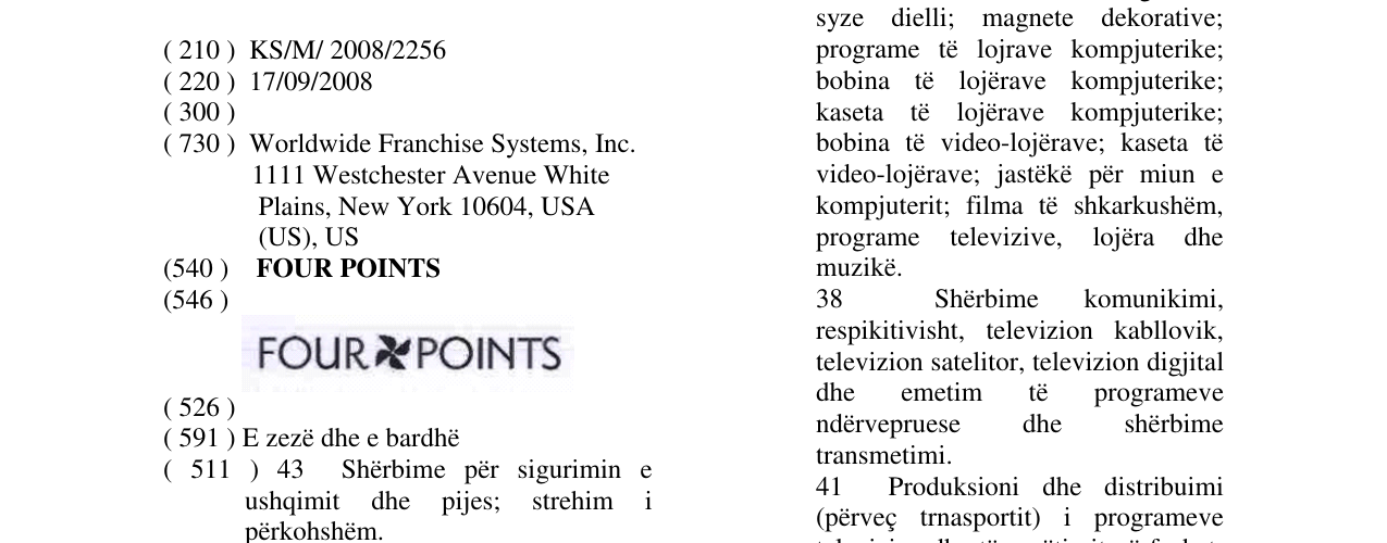 Zëri i markës FOUR POINTS në buletin