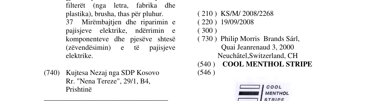 Zëri i markës COOL MENTHOL STRIPE në buletin