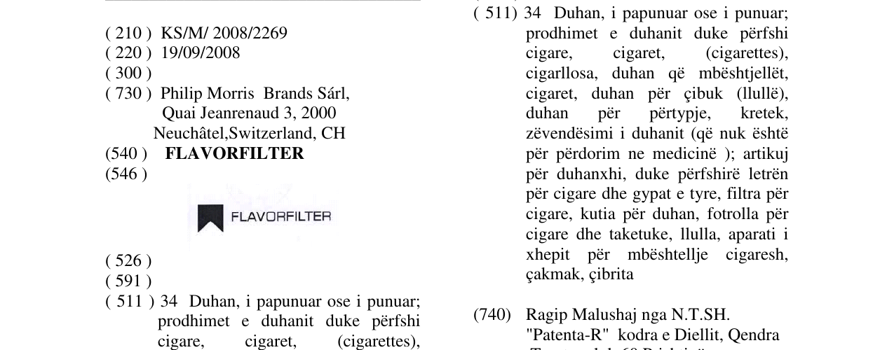 Zëri i markës FLAVORFILTER në buletin
