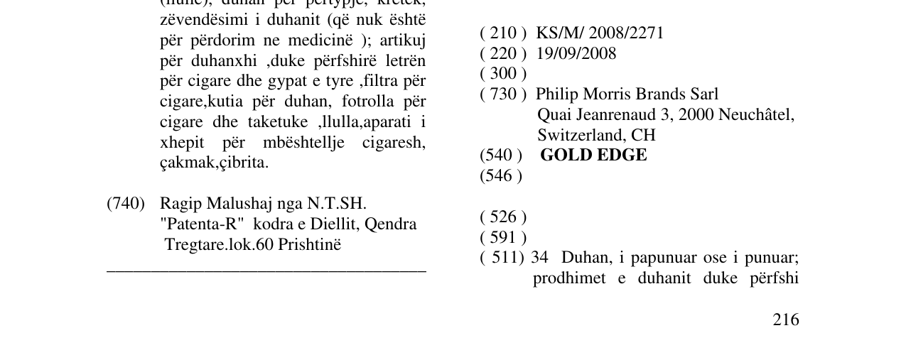 Zëri i markës GOLD EDGE në buletin