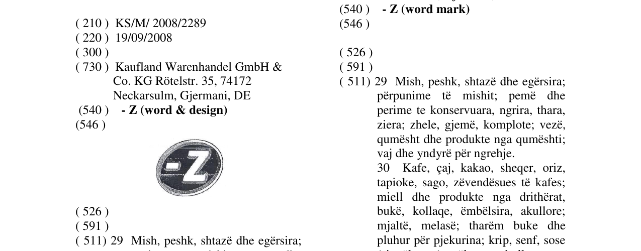 Zëri i markës - Z (word & design) në buletin