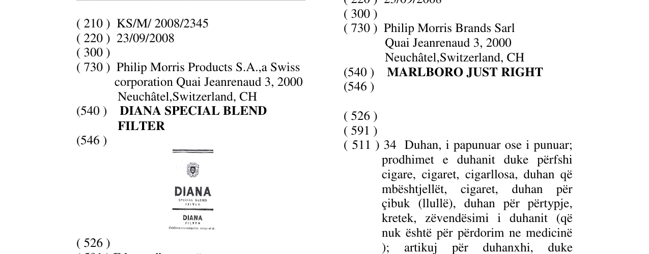 Zëri i markës DIANA SPECIAL BLEND FILTER në buletin