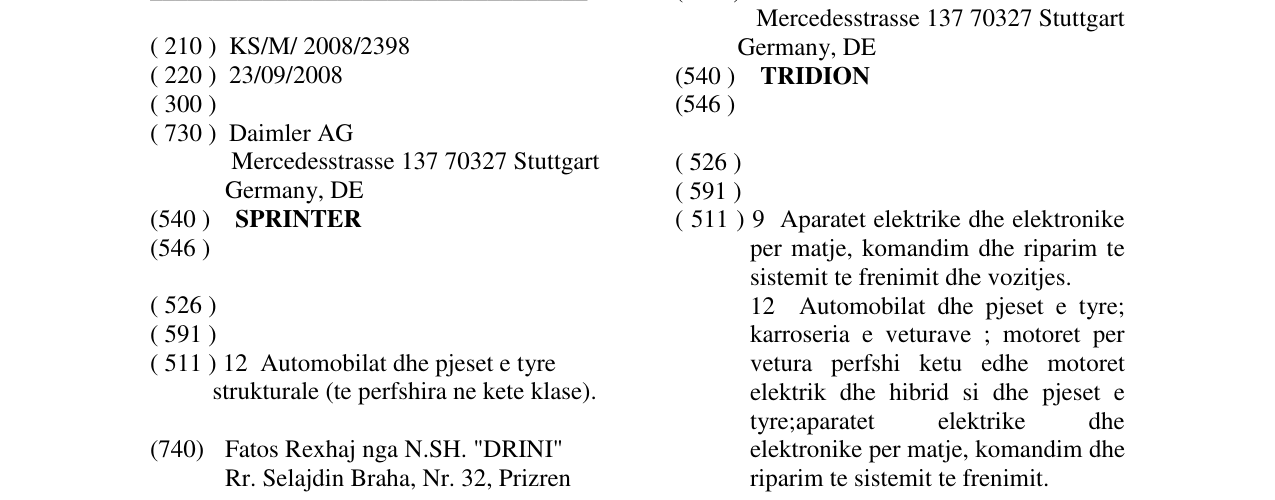 Zëri i markës SPRINTER në buletin