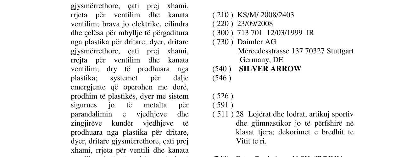 Zëri i markës SILVER ARROW në buletin