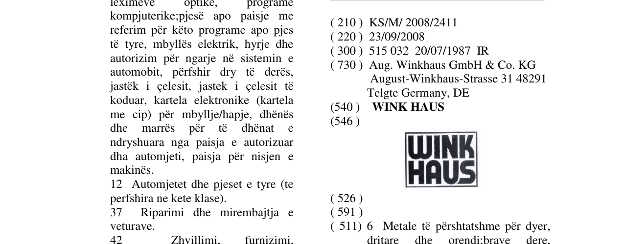 Zëri i markës WINK HAUS në buletin