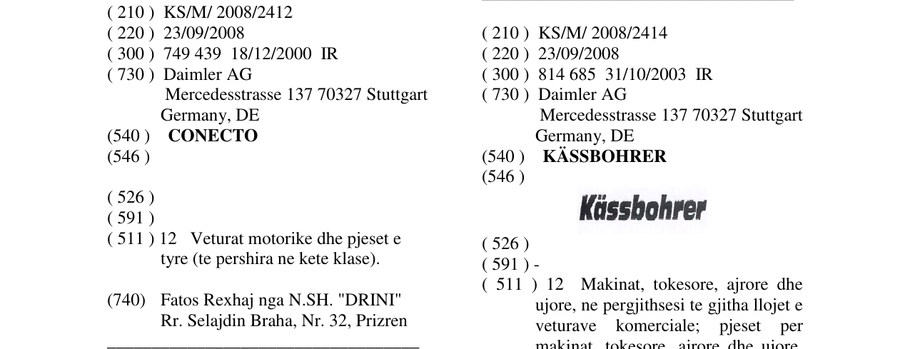 Zëri i markës KÄSSBOHRER në buletin