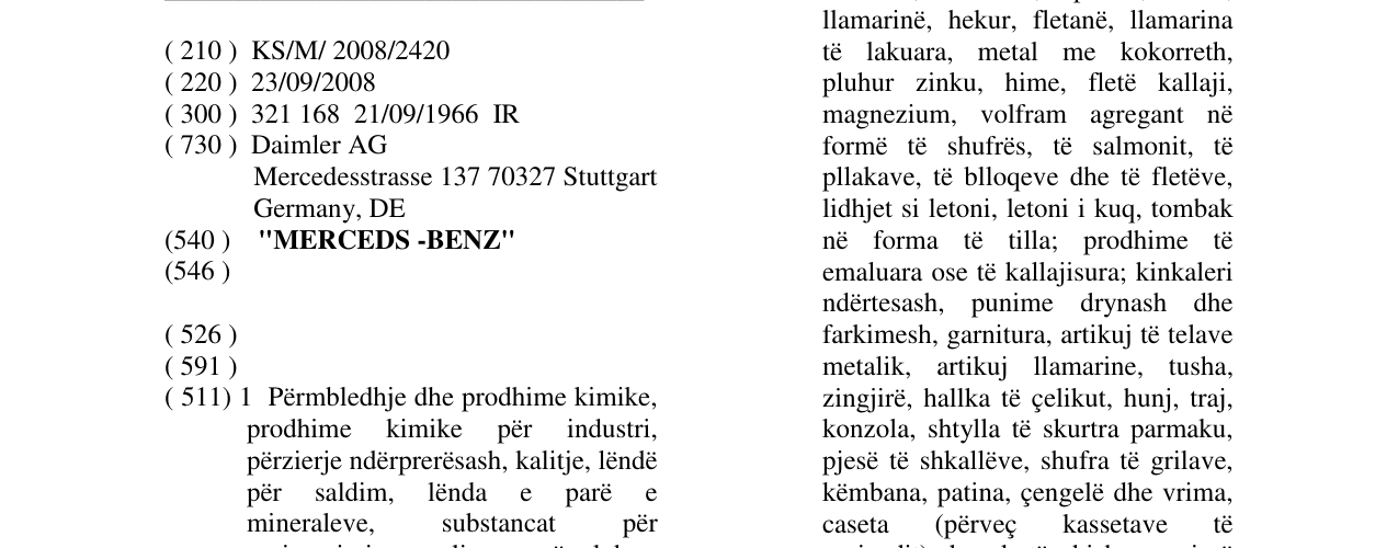Zëri i markës "MERCEDS -BENZ" në buletin