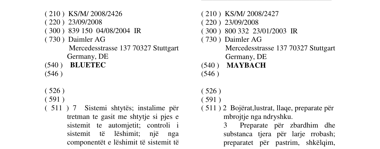 Zëri i markës MAYBACH në buletin