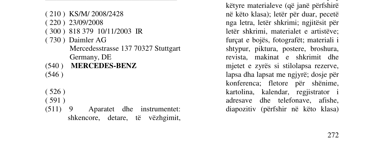 Zëri i markës MERCEDES-BENZ në buletin