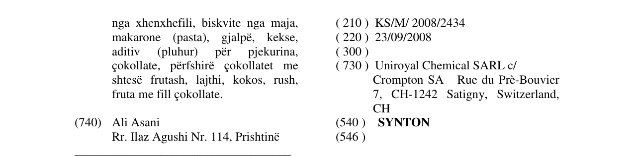Zëri i markës SYNTON në buletin