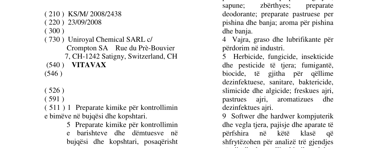 Zëri i markës VITAVAX në buletin