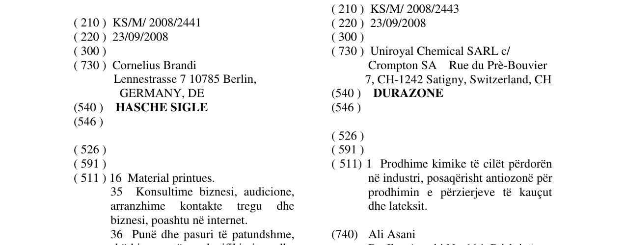 Zëri i markës HASCHE SIGLE në buletin