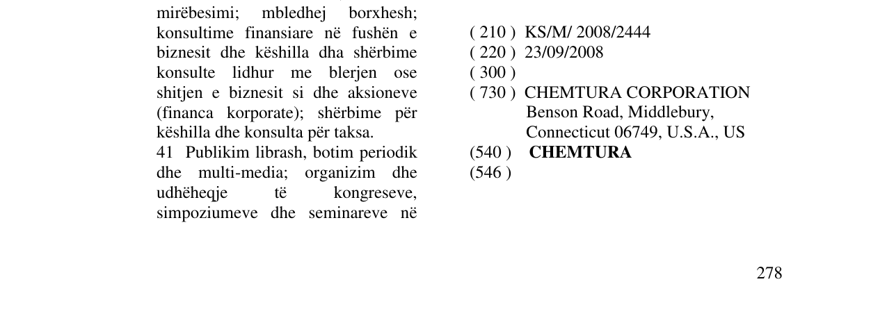 Zëri i markës CHEMTURA në buletin