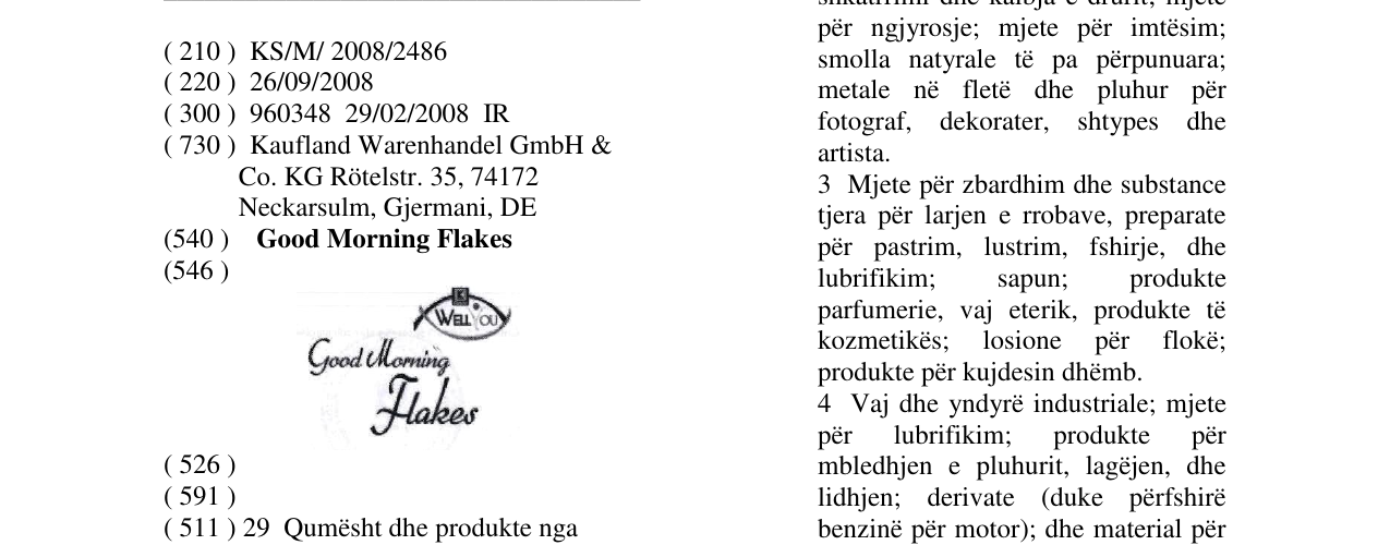 Zëri i markës Good Morning Flakes në buletin