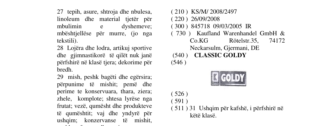 Zëri i markës CLASSIC GOLDY në buletin