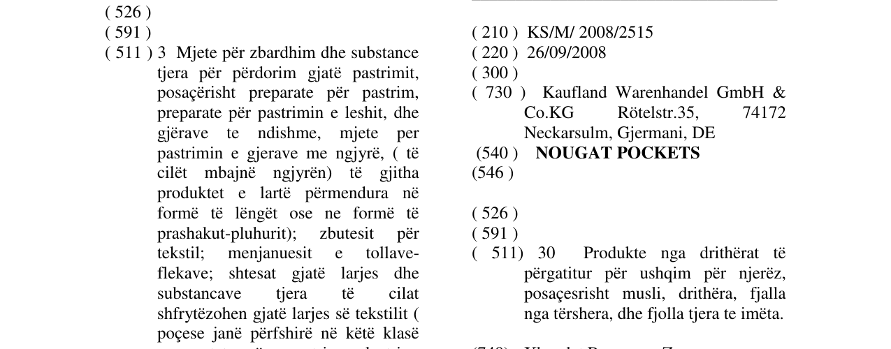 Zëri i markës NOUGAT POCKETS në buletin