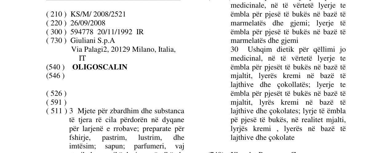Zëri i markës OLIGOSCALIN në buletin